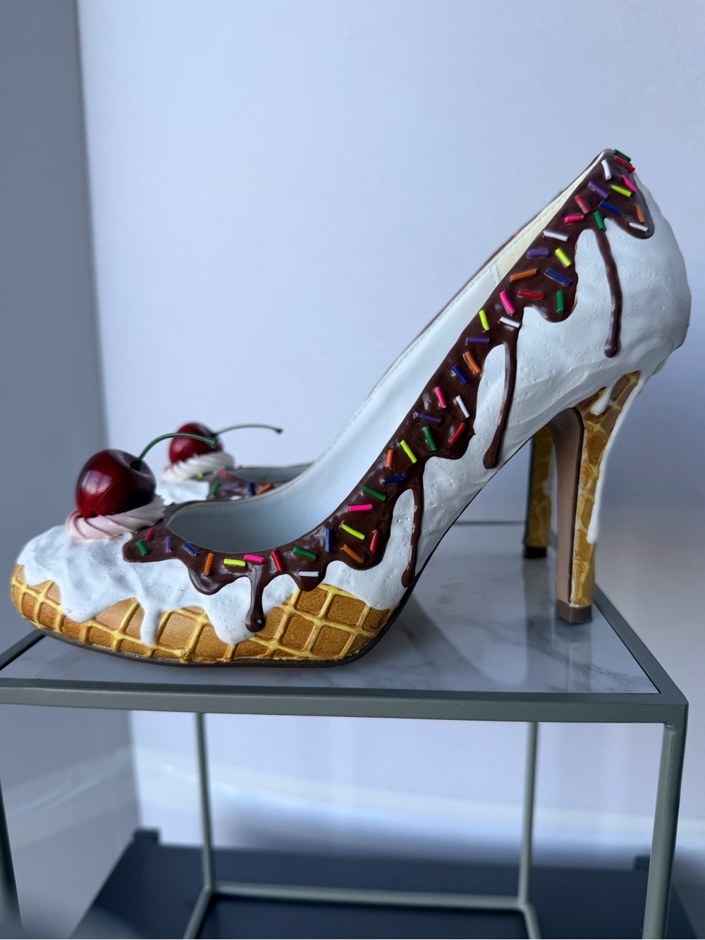 Novelty Ice Cream Cone High Heel Pump in White with Multicolor Sprinkles